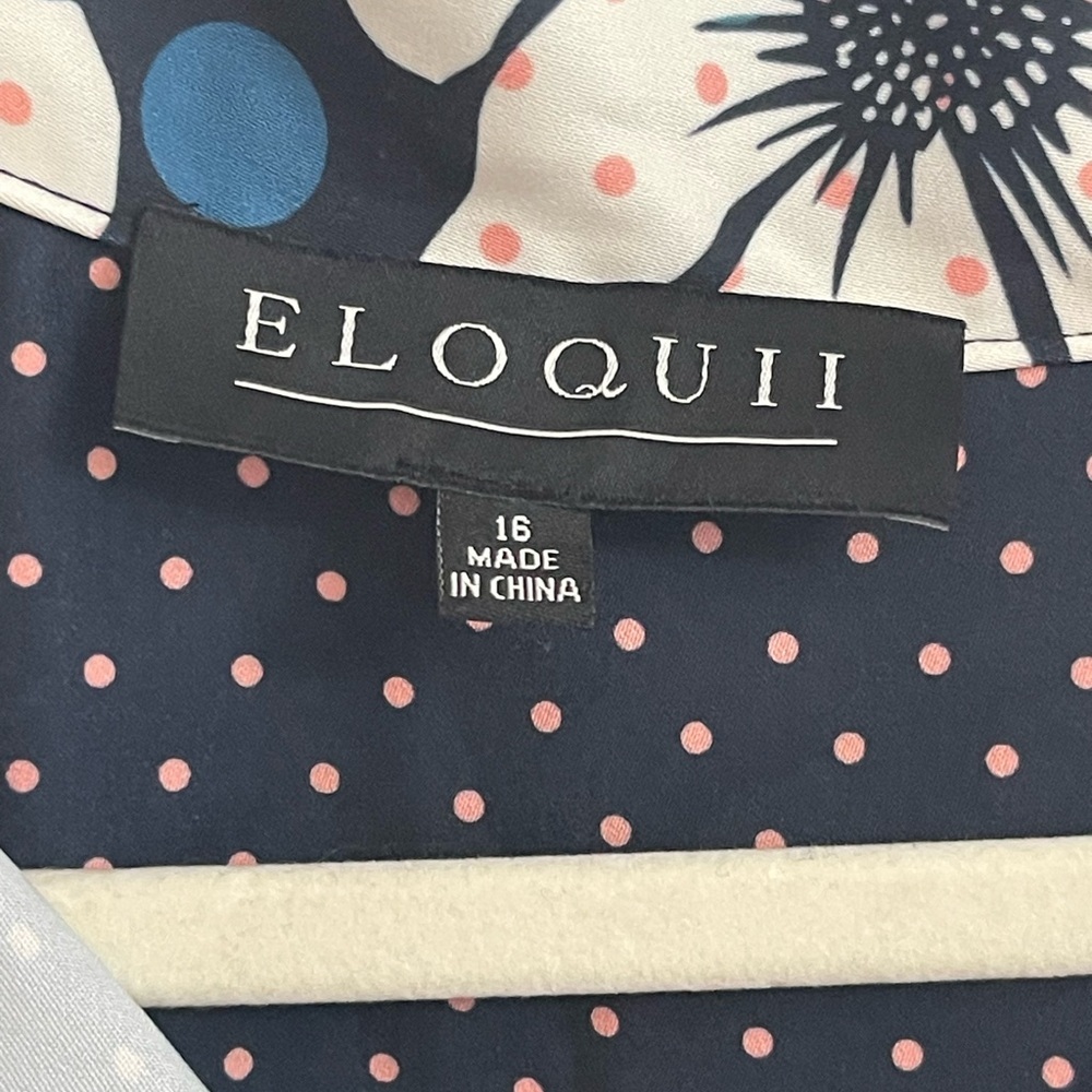 Eloquii Navy Polka Dot Long Sleeve Dress Tie Accents Classy Size 16 - Picture 8 of 15